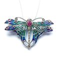 Art Deco Stil Sterlingsilber Rubin Schmetterling Brosche Pin Anhänger Halskette & Box