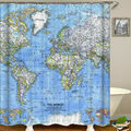 Weltkarte Digitaldruck Duschvorhang 180x180cm Wasserdicht Badezimmer Dekor