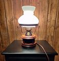 Vintage Tischlampe Holz Metall Glasschirm H. 31,5 Lamp Wood Glas Lamp Shade