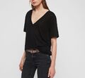 AllSaints Damen Schwarzes Sari-Strick-T-Shirt mit V-Ausschnitt, Größe M,...