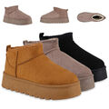 Damen Warm Gefütterte Plateau Boots Profil-Sohle Winter Schuhe 840622