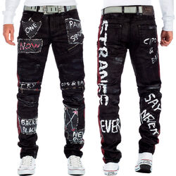 Cipo & Baxx Herren Jeans Hose Schriftzug Extravagant Besonderes Design Trousers