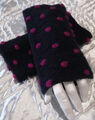 1 Paar Handschuhe stretchig Handstulpen Fingerlos Handwärmer d.blau pinke Punkte