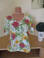 Bonita Damen Shirt Gr. 40-42 grünton Blüten 1/2 Arm V-Ausschnitt