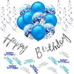 Happy Birthday Geburtstag Party Deko Set - Girlande Konfetti Ballons uvm. Blau
