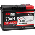 LANGZEIT AGM Batterie 70Ah 12V 800A/EN Start Stop Batterie Autobatterie VRLA