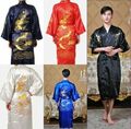 Asia Herren/Damen Wende-Kimono Japan/China Satin Bade-/Morgenmantel Gr. M-3XL