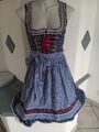 Dirndl Krüger Madl Midi Gr. 32/34 Blau mit Blumen und Schürze Trachtenkleid 