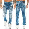 Cipo & Baxx Jeans Herren Slim Fit Hose 505 Blau Dicke Nähte Jeanshose Zipper Men