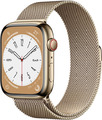 Apple Watch Series 8 45 mm Edelstahlgehäuse gold am Milanaise Armband gold [Wi-F