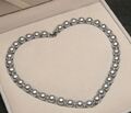 graue Collier Perlenkette Perlen Halskette 10mm Muschelkernperlen AAA geknotet