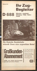 Bundesbahn - Fahrplan - Ihr Zug-Begleiter D/E 688 München - Kassel 09/1979