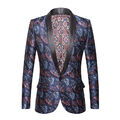 Herren Jacquard Schal Revers Anzug Jacke Kleid Blazer Stage Showman Mantel Top