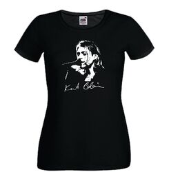 Tshirt Kurt Cobain volto Grunge musica cotone nera donna vestibilità femminile 