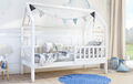Hausbett mit Rausfallschutz Einzelbett Holz Kinderbett Bett Weiß Grau PORTIA
