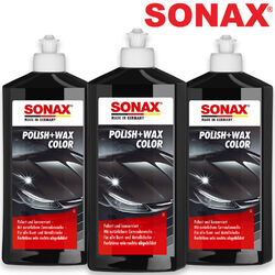 3x SONAX Polish & Wax Color Schwarz Autopolitur mit Wax Lack Handpolitur 500 ml
