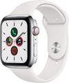 Apple Watch Series 5 [GPS + Cellular, inkl. Sportarmband weiß] 44mm Edelstahlg A