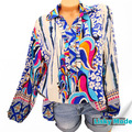 Italy Oversized Boho Hippie  Damen Bluse Blau Blogger Muster 38 40 42 NEU
