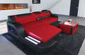 Designer Stoffsofa Palermo L Form Rot Eckcouch mit LED Beleuchtung und Recamiere