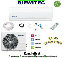 Split Klimaanlage CS-50V3G RIEWITEC 5,1 KW  18000 btu  5m K-Leitung, WiFi, A++✅bis -25 Grad heizen ✅ WiFi ✅ 5m Leitung ✅ 3D-Luftvert.