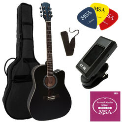 4/4 WESTERNGITARRE 41" AKUSTIK GITARRE SCHWARZ MATT SET TASCHE STIMMGERÄT SAITEN