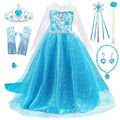 Eiskönigin Prinzessin Elsa Kleid Frozen Kostüm Eisprinzessin Set aus 4 Zubehör