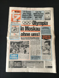 tz München 14. April 1980 mit BOYKOTT OLYMPIADE IN MOSKAU + Bayern : Werder 7:0