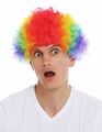 Perücke Karneval Afro regenbogen bunt kraus Locken Clown Damen Herren Perrücke