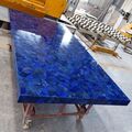 Blauer Stein Zufällig Arbeit Ess Tisch Top Rechteckig Weiß Marmor Wohnzimmer
