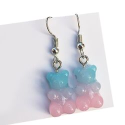1 Pair Fashion Lovely Candy Color Cartoon Gummy Bear Resin Dangle Drop Earrings