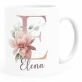 Kaffee-Tasse Name Initiale Blumen Eukalyptus Floral Monogramm personalisierte