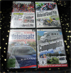 NEU & OVP: 4 PC SIMULATION Spiele * (MOTORRAD) GRAND PRIX * NOTEINSATZ * CAMPING