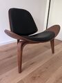 Lounge Chair (Leder und Holz ), Shell wooden chair, Japandi