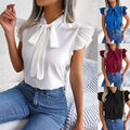 Damen Elegant Kurzarm Shirt Sommer Mode Oberteile Top Business Blusehemd Tunika