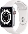 Apple Watch Series 6 44 mm Aluminiumgehäuse silber am Sportarmband weiß [Wi-Fi +