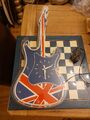 SELTENE Gadget Shop Vintage groß 74 cm Union Jack Gitarre Neon Wanduhr FUNKTIONIERT