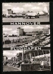 Hannover, Flughafen, Flughafenrestaurant und Rollfeld, Ansichtskarte 1964 