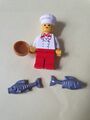 LEGO Minifigur Chefkoch twn192 aus Set 10243 mit 2 Fischen