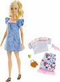 Mattel Barbie Fashionistas 99 im blauen Kleid und Mode Geschenkset FRY79