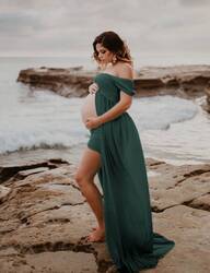Sexy Damen Fotoshooting Umstandsmode Schwangere Schwangerschaftskleid Maxikleid