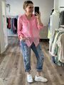 Baumwolle Bluse leicht langarm Candy Pink geknöpft One Size bis Gr. 42 (M3)