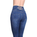 Damen Skinny Jeans Taillenhose Cut Out High Waist Slim Fit Hoher Bund Stretch 