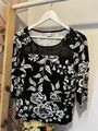 Paola Damen 3/4 Arm Shirt ~ Gr. 40 ~ schwarz weiß ~ florales Design ~ Vintage 