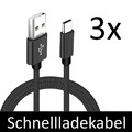 3x Ladekabel 1m USB Typ C Schnell Datenkabel für Samsung Huawei Schnellladekabel