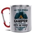 Lustige Karabiner-Tasse mit Spruch "Leg dich niemals mit Camper an" - Camping