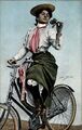 Ak Radfahrerin, Portrait mit Blume, Fahrrad - 10941385