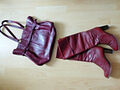 Vintage Leder Slouch Stiefel, Gr. 38 in Rot/Bordeaux + Tasche dazu