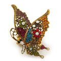 'La Mariposa' Swarovski verkrustet Schmetterling Cocktail Stretchring in verbranntem Gold