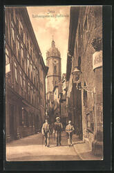 Jena, Rathausgasse mit Stadtkirche, Ansichtskarte 1913 