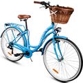 Maltrack Stadtfahrrad Urban Classic mit Braun Korb 6-Gang 28 Zoll, blau Citybike